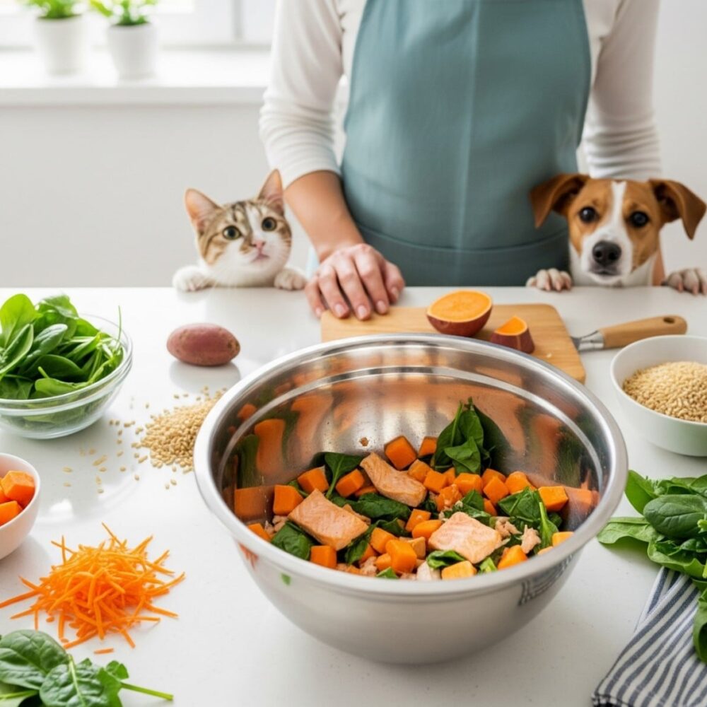 إعداد أطعمة صحية منزلية للقطط والكلاب
