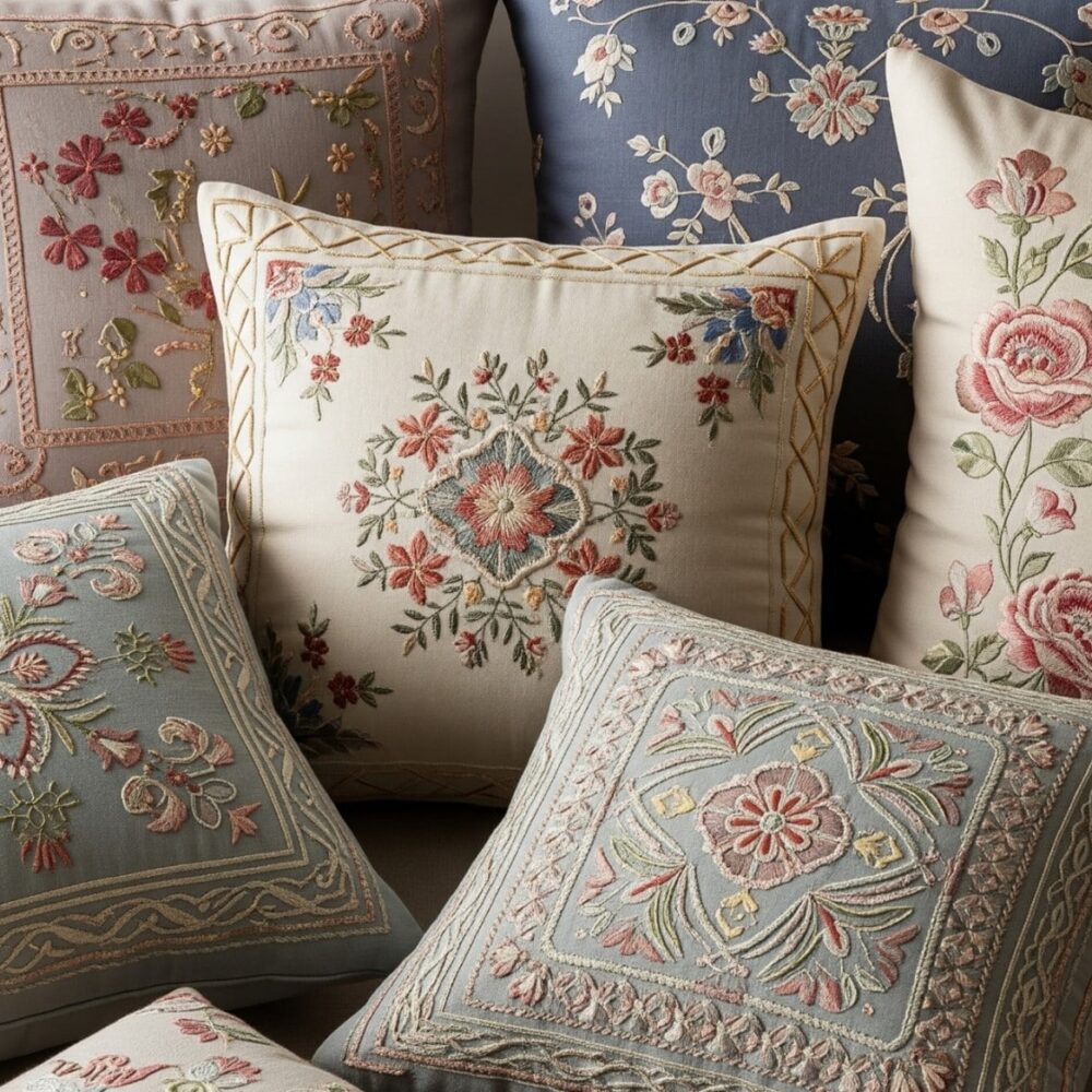 تطريز الأقمشة وتزيين الوساند المنزلية