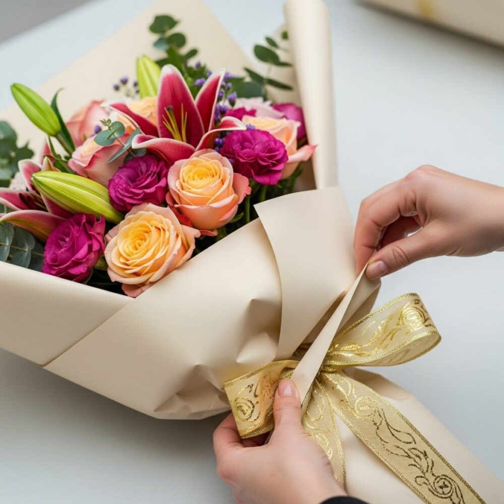 خدمة تنسيق الزهور وتغليفها كهدية