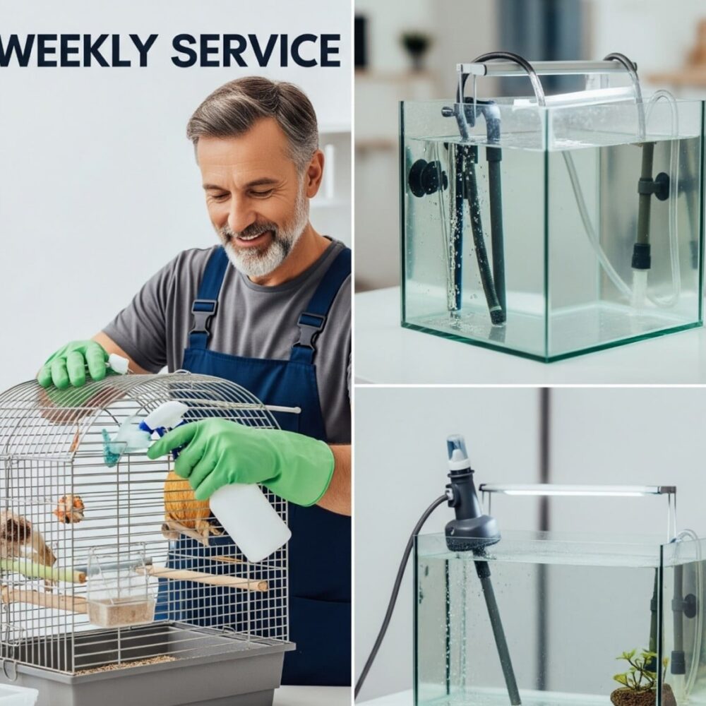 تنظيف أقفاص الطيور والسمك أسبوعيا