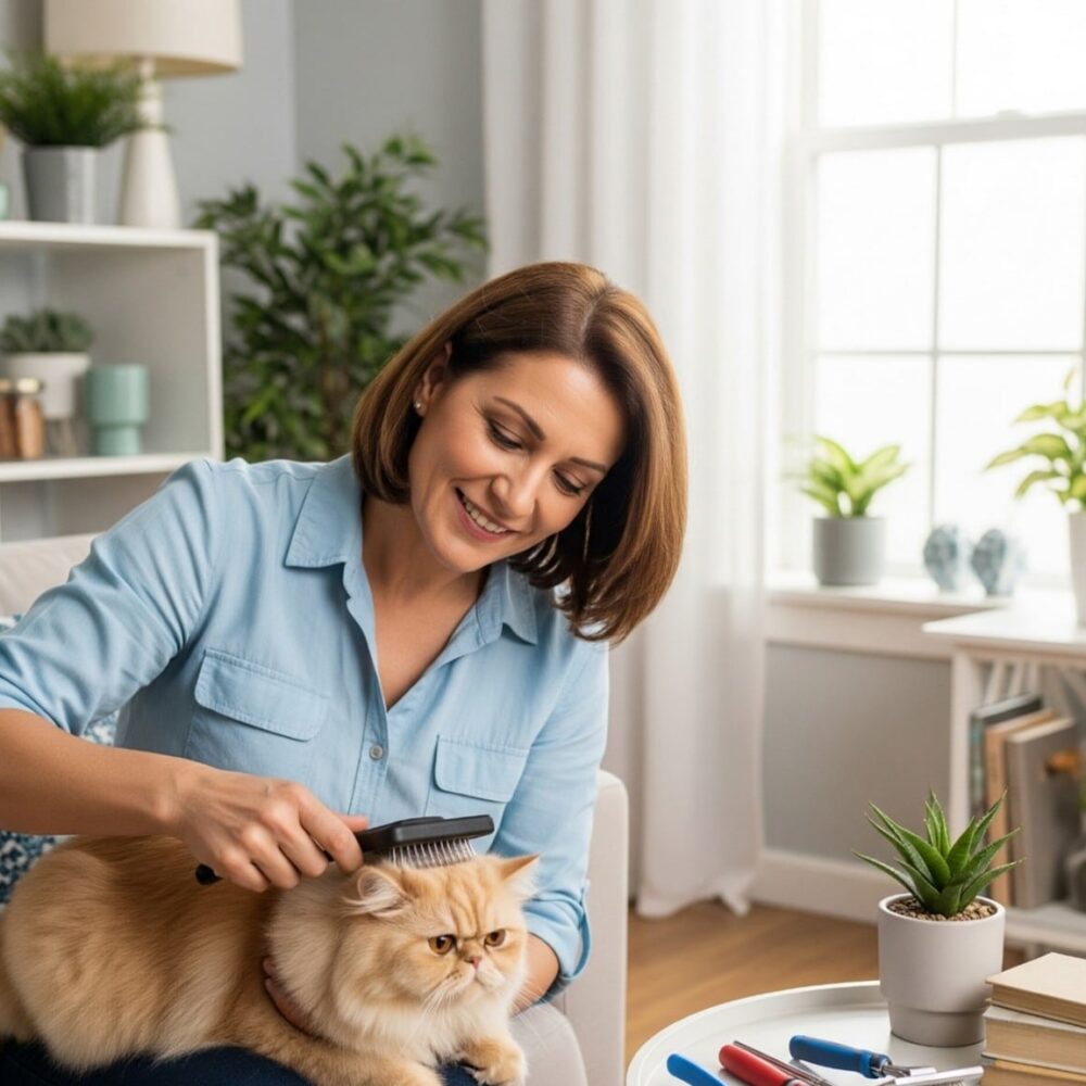 تنظيف وتصفيف شعر القطط في المنزل
