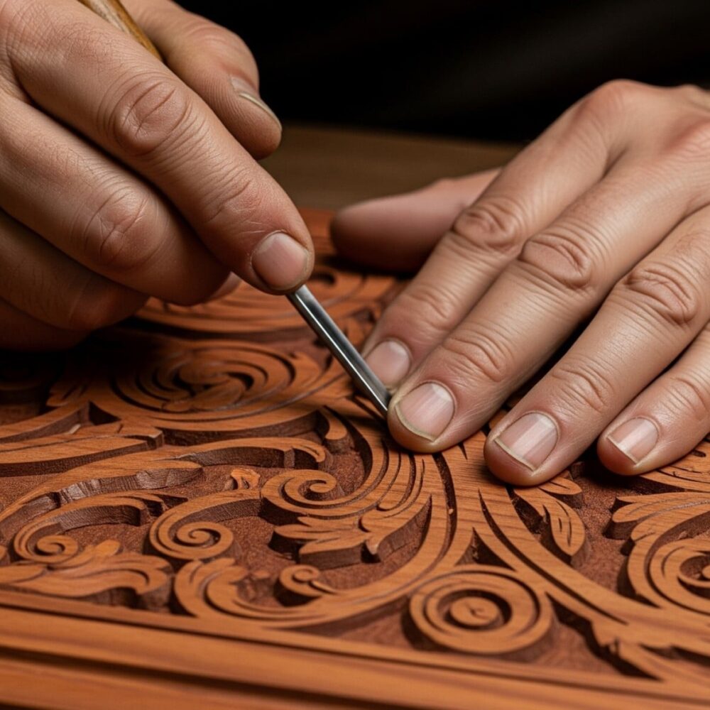 نقش الزخرفات على الخشب وصناعة اللوحات الفنية