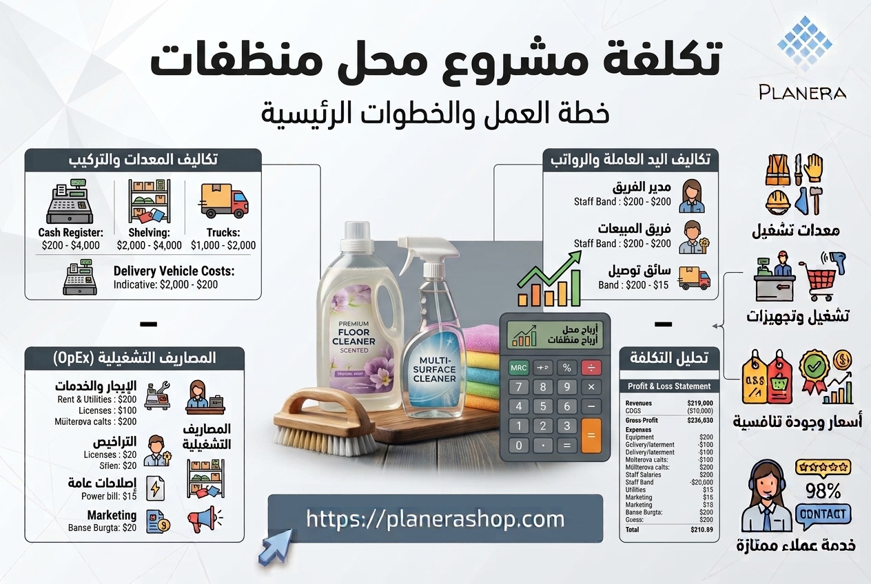 تكلفة مشروع محل منظفات